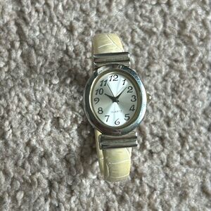 Geneva women’s vintage light yellow leather bangle bracelet watch‎